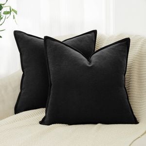 Gioia Casa Twin-Pack Linen Cushion Covers - Linen-Cotton Blend with Hidden Zipper Design - Black, 45cm × 45cm