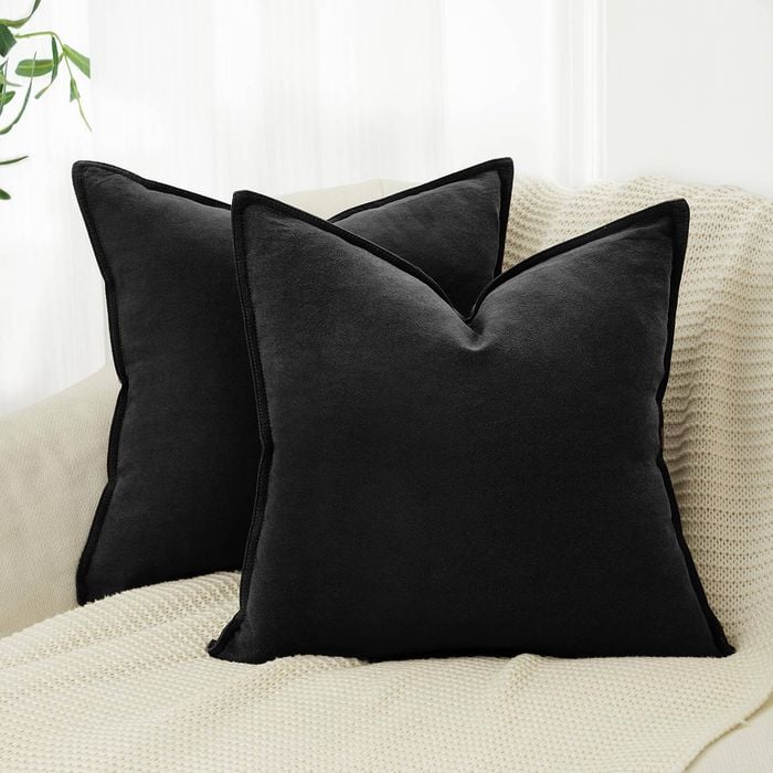 Gioia Casa Twin-Pack Linen Cushion Covers - Linen-Cotton Blend with Hidden Zipper Design - Black, 45cm × 45cm