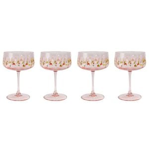 2x 2pc Urban Strawberry Fields Floral Coupe Champagne Drinking Glasses 16cm Pink
