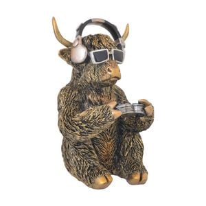 Gibson Gifts Cool Cow Gamer Highland Figurine Bronze Polyresin