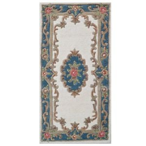 Traditional Handmade Wool Rug-Avalon-Ivory/Blue-60X120cm