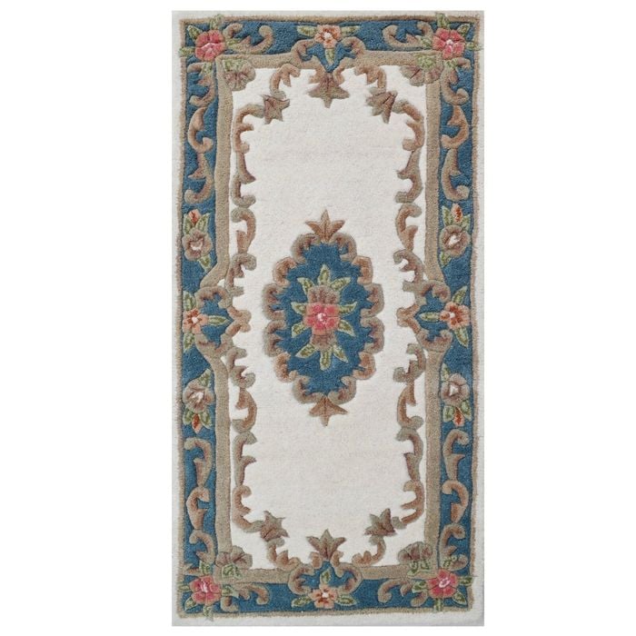 Traditional Handmade Wool Rug-Avalon-Ivory/Blue-60X120cm