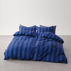 Blue Stripe 100% Cotton Quilt Cover Set- Double Size