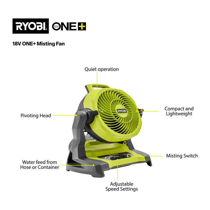 Ryobi 18V ONE+ Misting Fan