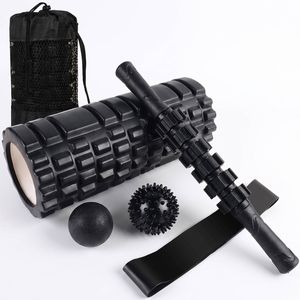 PROFLEX 6-Piece Foam Roller & Massage Set with Massage Stick, Balls, Stretching Band & Carry Bag, Black