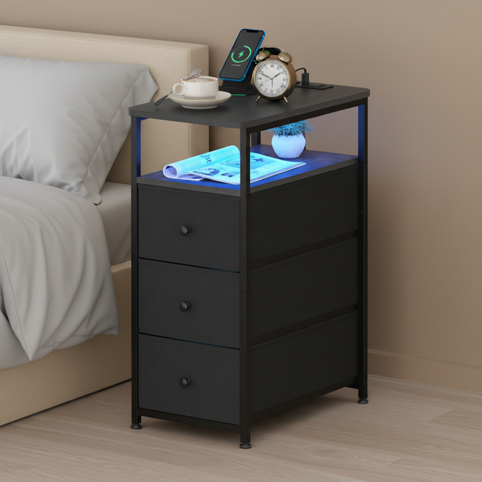 Ufurniture Narrow Side Table Bedside Table with 3 Drawers Night Stand Sofa End Table, Black