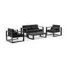 Santorini 2+1+1 Outdoor Aluminium Lounge Set Charcoal With Coffee Table & Denim Grey Cushions