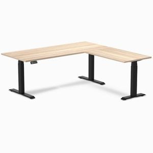Desky Eco L-shape Sit To Stand Classic Oak Melamine Desk 1800x1750mm Matte Black Height Adjustable Leg