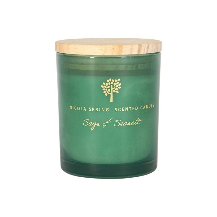 Nicola Spring Soy Wax Scented Candle 130g - Sage & Seasalt - Herbal Spa Fragrance In Glass Jar - Long Burn Aromatherapy Candle