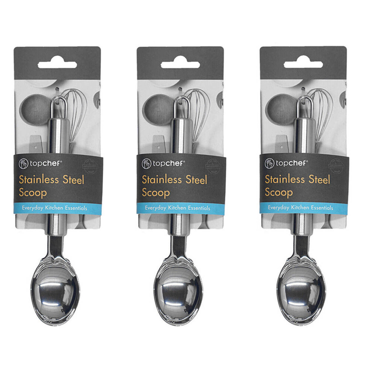 3PK Topchef Stainless Steel Scoop Spoon Kitchen Utensil 19.5cm Silver ...