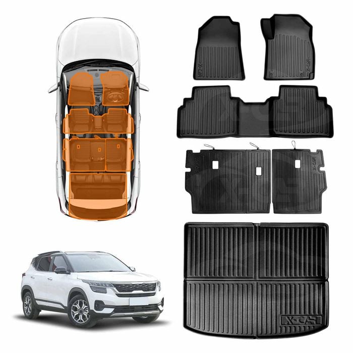 Boot Liner Back Seat Protector Floor Mat Combo for Kia Seltos 2022-Onwards Trunk Kick Cover