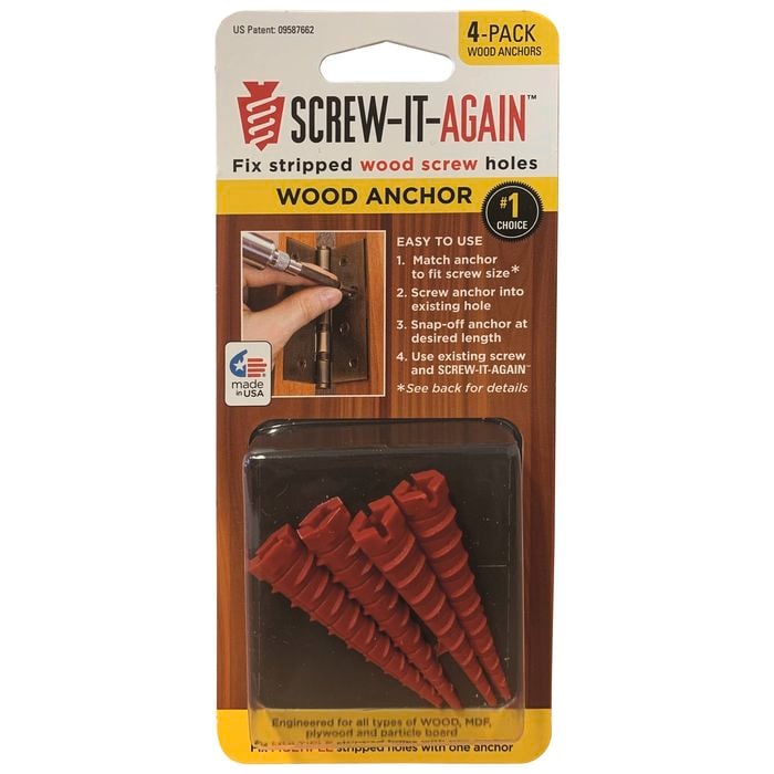 Screw-it-again Screw Hole Repair Snap Off Repair Wood Anchor - 4 Pack