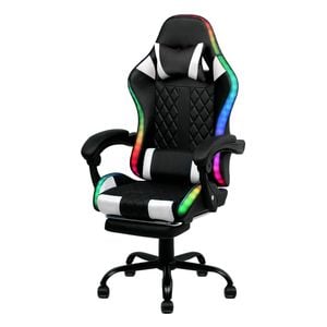 Ufurniture Gaming Chair 12 RGB LED Massage Racing Recliner Black & White