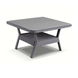 Low Dining Table 1.2m Square Glass Top In Textured Wicker Brushed Grey