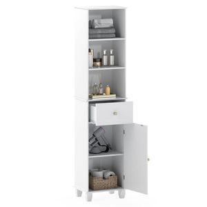 Costway 172cm Tall Bathroom Cabinet Freestanding Floor Cabinet Storage Organizer-White