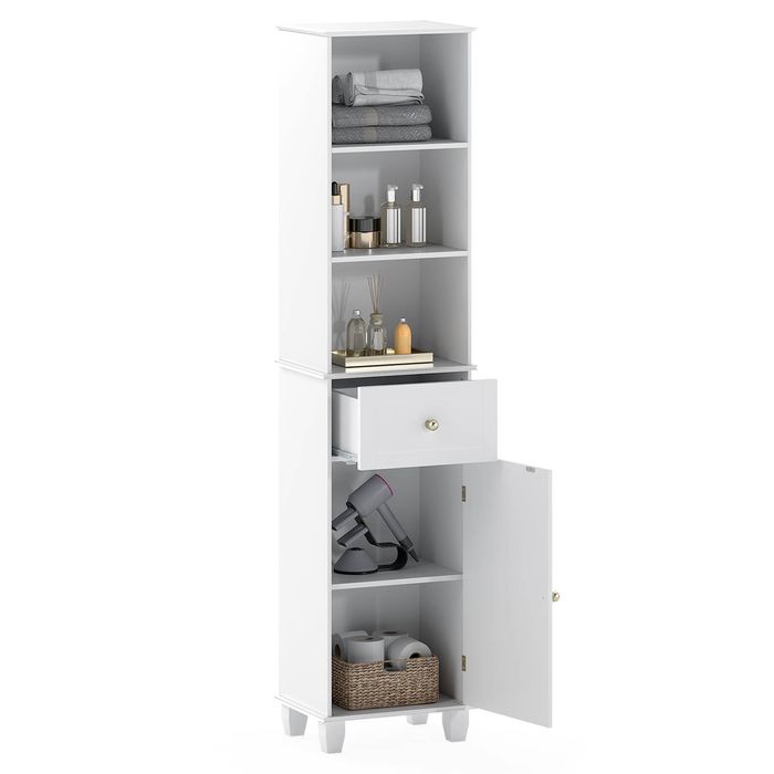 Costway 172cm Tall Bathroom Cabinet Freestanding Floor Cabinet Storage Organizer-White