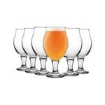 LAV 6 Piece Angelina Classic Tulip Beer Glass Set - Large Bowl Shaped Craft Beer Ale Glasses - Clear - 570ml