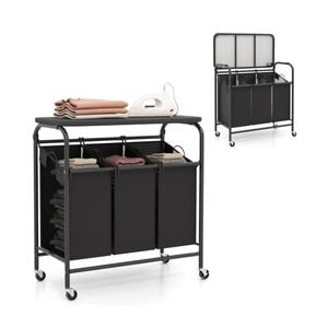 Costway 3-bag Laundry Sorter Cart Heavy Duty Laundry Hamper Basket W/foldable Board Grey