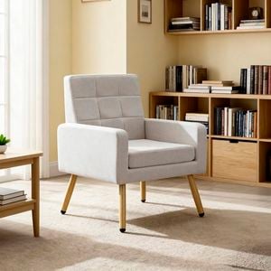 Homfurn Mid Century Modern Accent Chair, Upholstered Armchair With Tufted Backrest, Soft Linen Fabric Single Sofa Chair