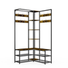 P&P Brown Industrial Corner Hall Tree With Shelves, Hooks & Bench Seats – Rustic Wood & Metal