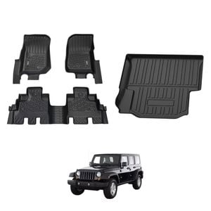 AUSGO Floor Mats & Boot Liner Set for Jeep Wrangler JK Series 4Door 2007-2011 Car Floor Liners Cargo Mat