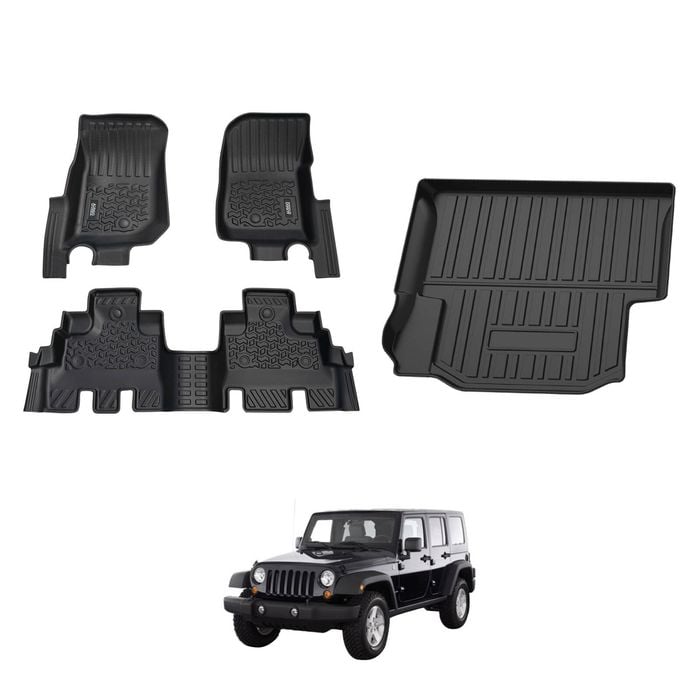 AUSGO Floor Mats & Boot Liner Set for Jeep Wrangler JK Series 4Door 2007-2011 Car Floor Liners Cargo Mat
