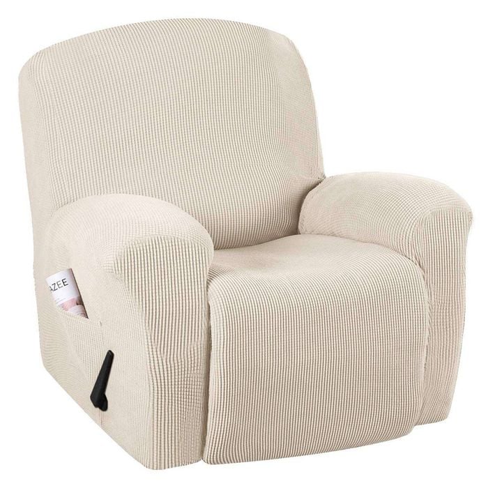 Smarcute Recliner Cover 1 Piece Jacquard Stretch Fabric Slip Resistant Sofa Cover Natural