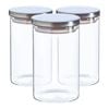 Argon Tableware Glass Storage Jar - Silver Lid - 1l - Modern Round Scandi Organisation Container Glass Jar - Set Of 3
