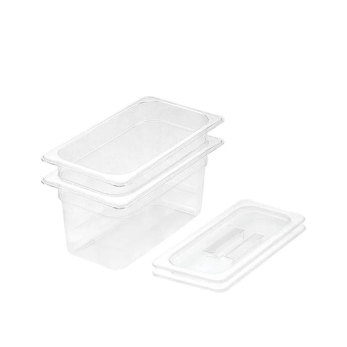 SOGA 1/3 GN Polycarbonate Food Pan 150mm Clear 2 Pack with Lids