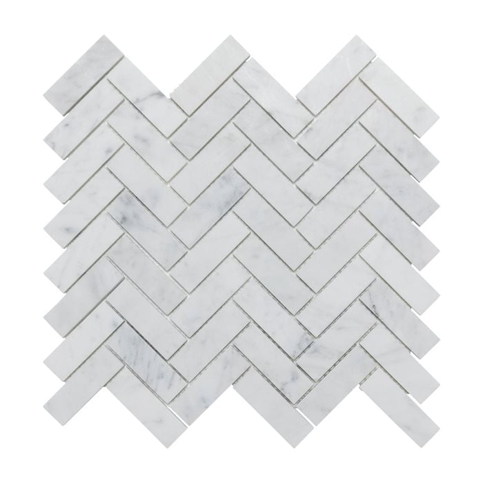 Decor8 Tiles 305 x 325 x 10mm White Marble Herringbone Carrara Mosaic Tile