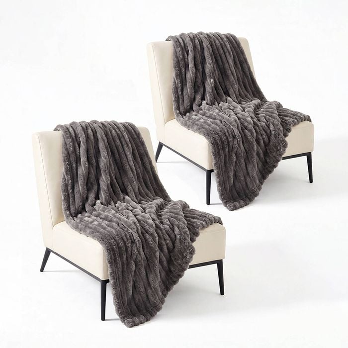 SOGA 2 Pack Grey Flannel Polyester Throw Blanket 150x200cm