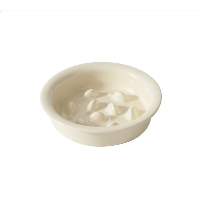 Little Fish Ceramic Slow Feeder Bowl for Cats & Small Dogs/Off White