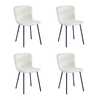 Foret White Boucle Dining Chairs 4pcs Teddy Velvet Seat Black Metal Legs Modern