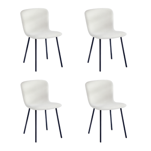 Foret White Boucle Dining Chairs 4pcs Teddy Velvet Seat Black Metal Legs Modern