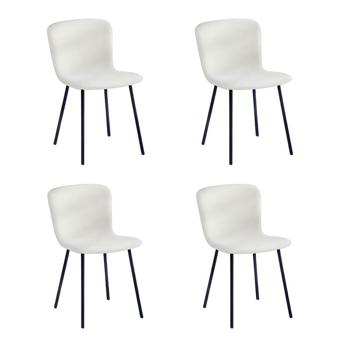 Foret White Boucle Dining Chairs 4pcs Teddy Velvet Seat Black Metal Legs Modern