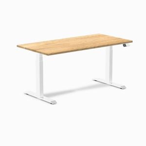 Desky Dual Sit To Stand White Oak Hardwood Desk 150x75cm White Frame
