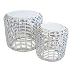 LVD 2pc Round 41/53cm Drum Table Home Decor Set - White Wash