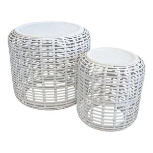 LVD 2pc Round 41/53cm Drum Table Home Decor Set - White Wash