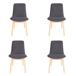 Pack of 4 | Cozy Upholstered Dining Chair | Natural Legs - Grey Fabric