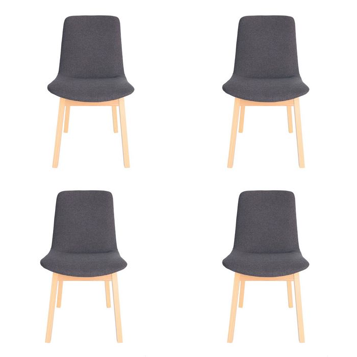 Pack of 4 | Cozy Upholstered Dining Chair | Natural Legs - Grey Fabric