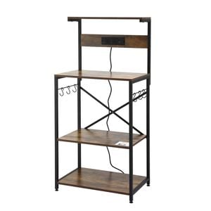 Artiss 4-tier Kitchen Rack With 2 Power Outlets 6 Hooks Microwave Bakers Storage Shelf 60cm X 130cm