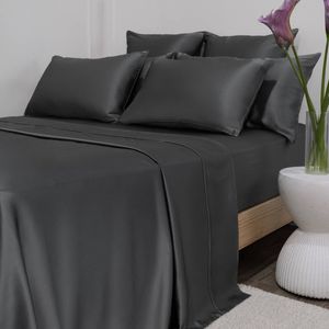 Bedding Co. Flat Sheet 100% Mulberry Silk 22 Momme Dark Grey Super King