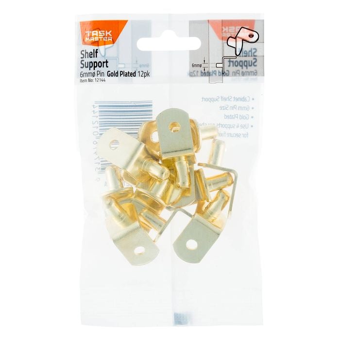 Taskmaster 6mm Pin Gold Plated Shelf Supports - 12 Pack