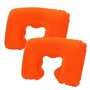 Catzon 2 Pcs Inflatable U-Shaped Pillow Flocked Fabric-Orange