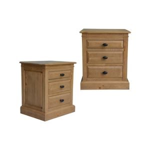 Jade Set of 2 Bedside Table 3 Drawers Storage Cabinet Nightstand - Natural