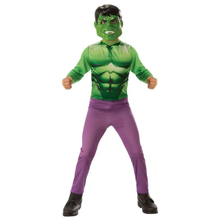 Kids Hulk Halloween Costume with Muscle Print Jumpsuit and Mask for Dress Up, 3-5-YRS