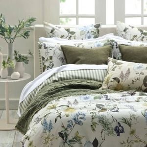 MM Linen Sanctuary Quilt Duvet Cover Set Blue/Green Botanical Floral Super King