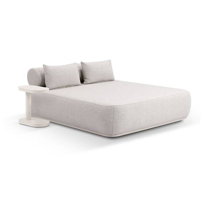 Norfolk Outdoor Aluminium Double Sun Lounge Daybed Light Dune With Side Table & Sandstone Cushions