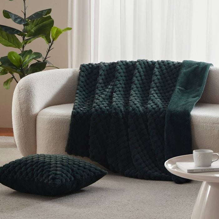 Dreamaker Emmett Textured Faux Fur Throw Deep Teal 180x200cm