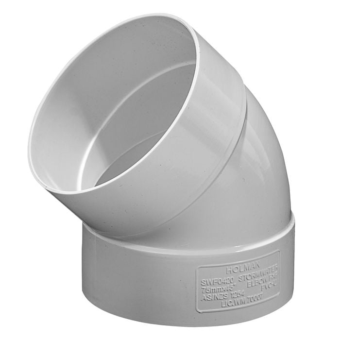 Holman 75mm 45° Female and Female PVC Stormwater Elbow
